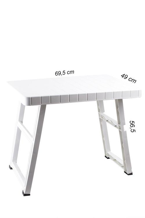  0114 Portatif Katlanabilir Kamp Piknik Balkon Masası - Büyük Plastik Katlanır Sehpa-beyaz