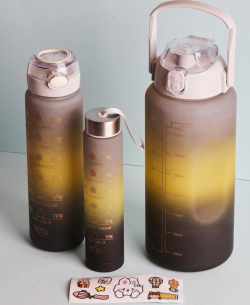 Misale Motivasyonel 3'lü Su Matarası Suluk 2lt 900ml 600ml Tritan Sporcu Matara