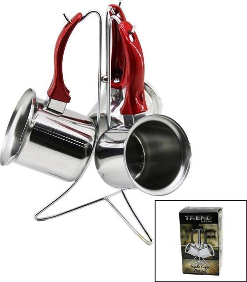 TREND  3LÜ SET   NO-3-4-5  ÇELİK CEZVE  METAL STANDLI   RENKLİ PLASTİK KULPLU  GO5060Gok223007