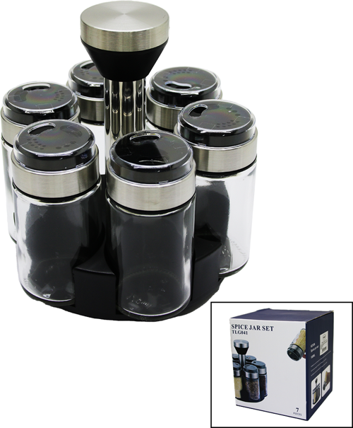 6 PARÇA  YUVARLAK CAM - KROM KAPLI KAPAK TUZLUK - BAHARATLIK DÖNER STANDLI  GO50603303270