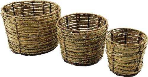 METAL İSKELETLİ 3 BOY YUVARLAK HASIR ORGANİZER SEPET Ç: 14-19-25CM - Y: 14-16-18CM  GO5060Gok120483