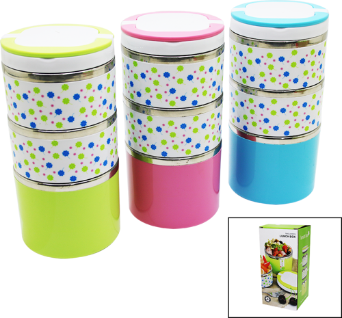 ÇİÇEKLİ 3LÜ SEFER TASI - SAKLAMA KABI RENKLİ 1.26LT  GO50609132120