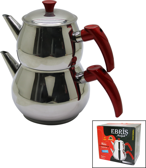 AİLE BÜYÜK BOY KÜRE ÇELİK ÇAYDANLIK SETİ ÜST: 1.2LT - ALT: 2LT  GO50609021940