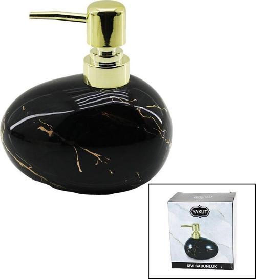 YATAY TOMBUL SİYAH MERMER DESEN SERAMİK SIVI SABUNLUK GOLD KAPAK  GO5060Gok210825