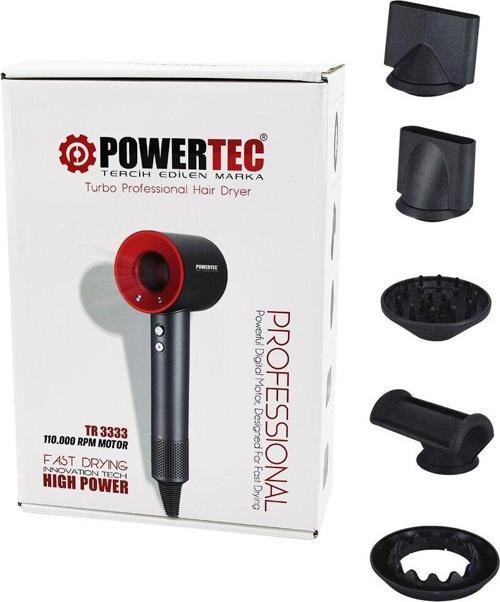 PLAZMA SAÇ KURUTMA - FÖN MAKİNESİ TURBO PROF 5 PCS UÇ - 3 KADEME SICAKLIK - HASSASİYET HIZLI KURUTMA  TR-3333  GO5060Gok111555