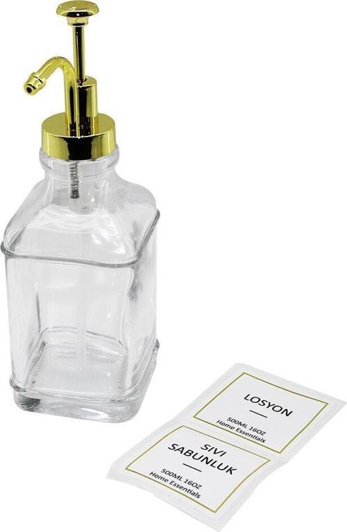 KARE   CAM ŞİŞE ŞEFFAF  DAMLATMAZ YAĞDANLIK 500ML POMPA - MUSLUK AYRIK MODEL BAŞLI  GO5060Gok223044