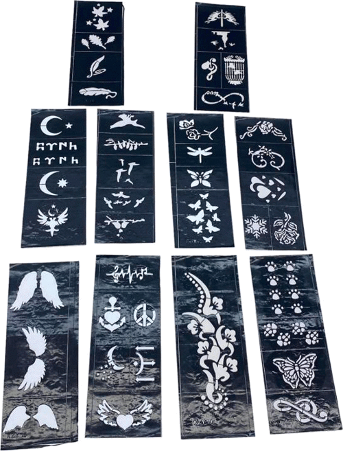 MİX DESEN 8X20CM TÜP KINA DESEN ÇIKARTMA ŞABLONU 10 PARÇA  GO50606758080