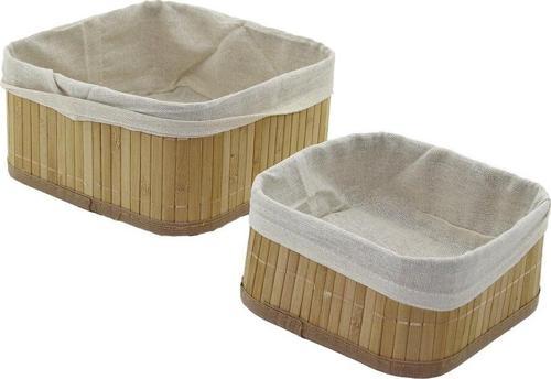 2Lİ   KARE   BAMBU KENAR  ORGANİZER SEPET AHŞAP ALTLIK - BEZLİ 21X21X10CM - 17X17X8CM  GO5060Gok223132