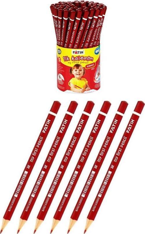 Jumbo Kırmızı Kalem 6 Adet Kırmızı Başlık Kalemi Üçgen Kırmızı Renk Kurşun Kalem İlk Kalemim