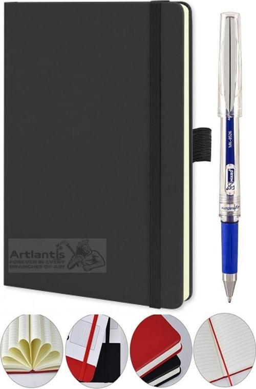 Tarihsiz Ajanda Çizgili Sert Kapak Lastikli 13x21 cm ve Pilot Kalem Seti 1 Paket  Not Defteri Çizgili Kalem Tutuculu