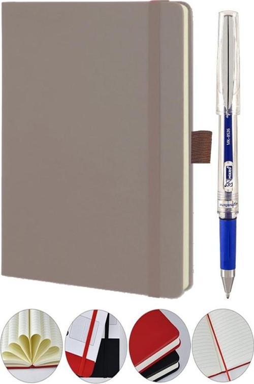 Tarihsiz Ajanda Çizgili Sert Kapak Lastikli 13x21 cm ve Pilot Kalem Seti 1 Paket  Not Defteri Çizgili Kalem Tutuculu