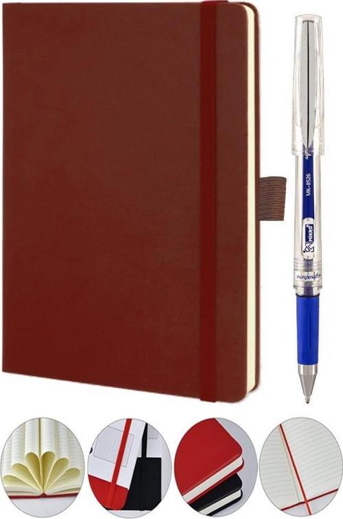 Tarihsiz Ajanda Çizgili Sert Kapak Lastikli 13x21 cm ve Pilot Kalem Seti 1 Paket  Not Defteri Çizgili Kalem Tutuculu