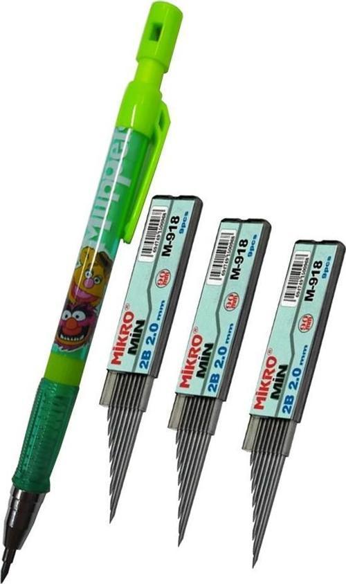 2.0 Mm Kalın Uçlu Versatil Kalem Yeşil Renk 1 Adet ve 2.0 Mm Kalın Uç Siyah 3 Adet Kalın Uçlu Mekanik Kalem