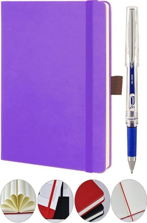Tarihsiz Ajanda Çizgili Sert Kapak Lastikli 13x21 cm ve Pilot Kalem Seti 1 Paket  Not Defteri Çizgili Kalem Tutuculu