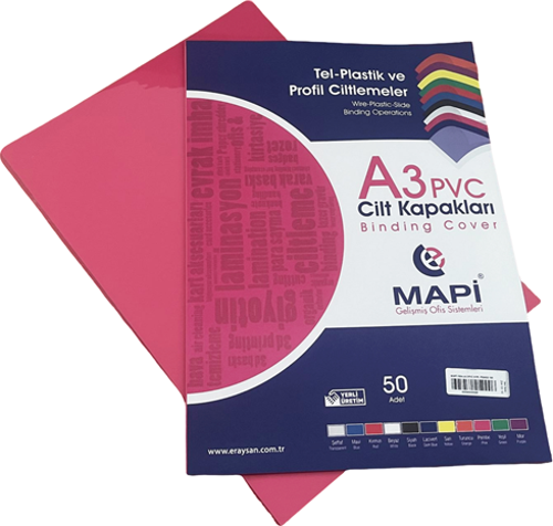 A3 PVC OPAK CİLT KAPAK PEMBE 100 LÜ