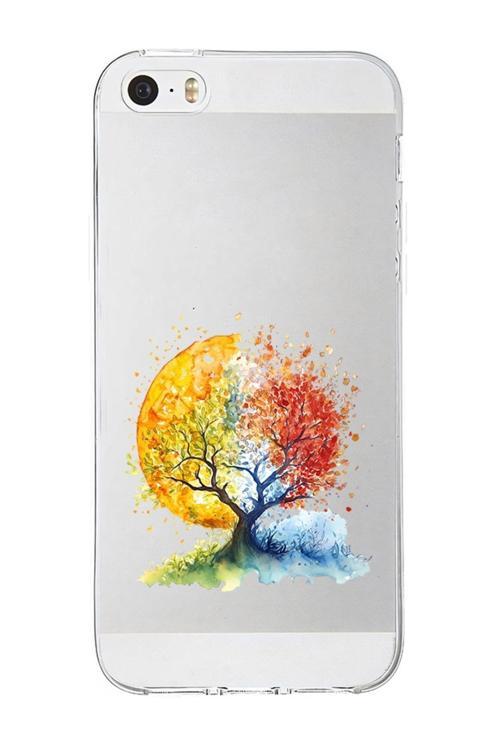 Zeynoiletişim Apple İphone 5S Uyumlu Renkli Ağaç  Desenli Silikon Kılıf