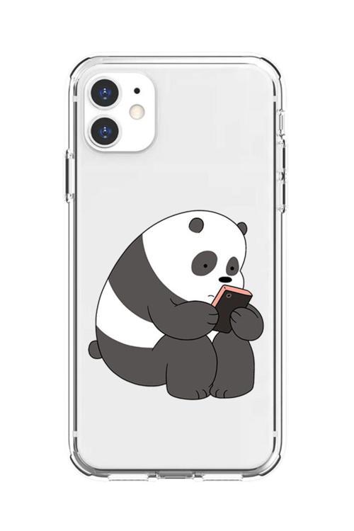 Zeynoiletişim Apple Iphone 12 Uyumlu Telefonlu Panda  Desenli Silikon Kılıf