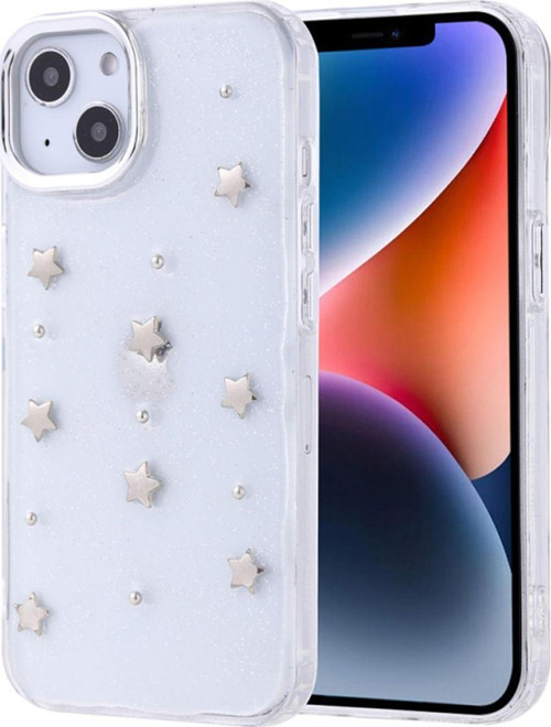 Apple İphone 14 Uyumlu Kılıf Airbag Tasarımlı Simli Desenli Şeffaf Kutup Kapak