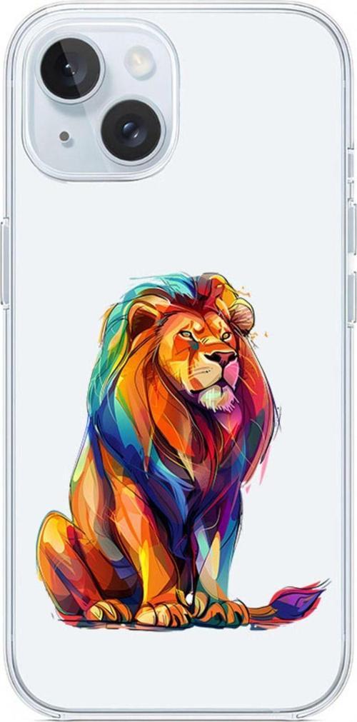 Zeynoiletişim Apple Iphone 14 Uyumlu Renkli Aslan  Desenli Silikon Kılıf
