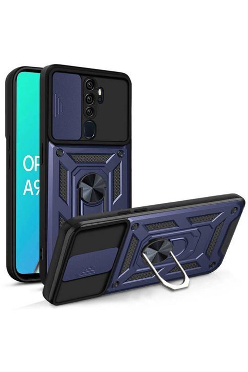 Oppo A9 2020 Kılıf Magnetik Standlı Kamera Korumalı Sürgülü Vega Kapak + Ekran Koruma