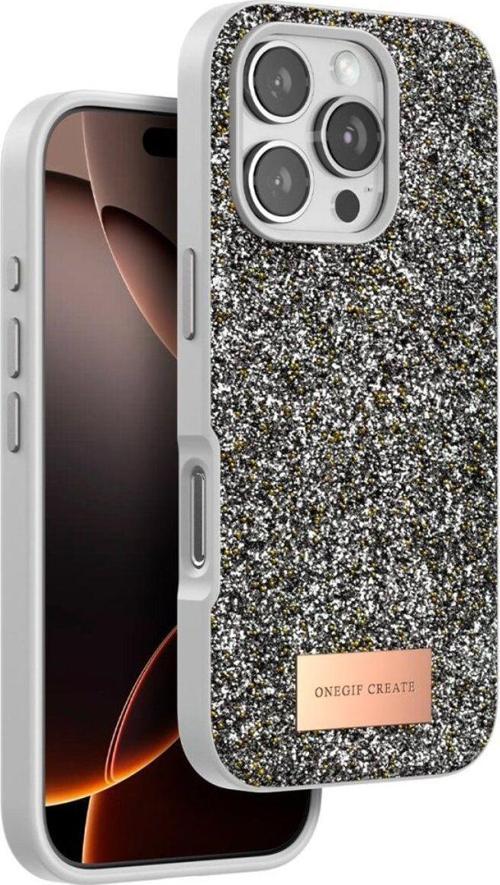 Apple İphone 16 Pro Max Kılıf Bright Zarif Boncuk İşlemeli Tasarım Simli Kapak