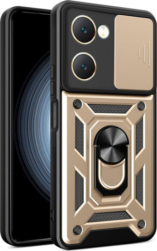 Vivo Y18 Kılıf Pars Lens Yüzüklü Silikon Magnetik Standlı Kamera Korumalı Kapak