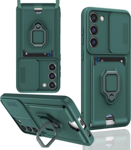 Anka Cep Samsung Galaxy S23 Plus Kılıf Zuma Kartvizitli Yüzüklü Boyun Askılı Silikon Kapak + Ekran Koruma