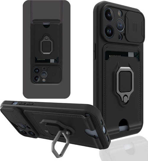 Anka Cep Apple İphone 13 Pro Max Kılıf Zuma Kartvizitli Yüzüklü Boyun Askılı Silikon Kapak + Ekran Koruma