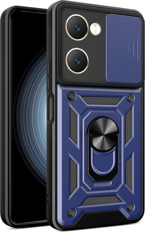Vivo Y18 Kılıf Pars Lens Yüzüklü Silikon Magnetik Standlı Kamera Korumalı Kapak