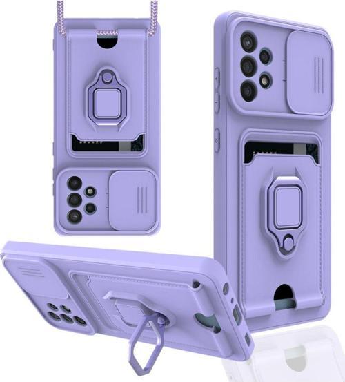 Anka Cep Samsung Galaxy A72 Kılıf Zuma Kartvizitli Yüzüklü Boyun Askılı Silikon Kapak + Ekran Koruma