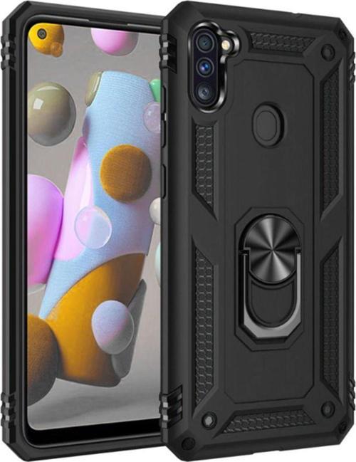 Samsung Galaxy M11 Kılıf Vega Yüzüklü Standlı Tank Zırh Kapak + Ekran Koruma