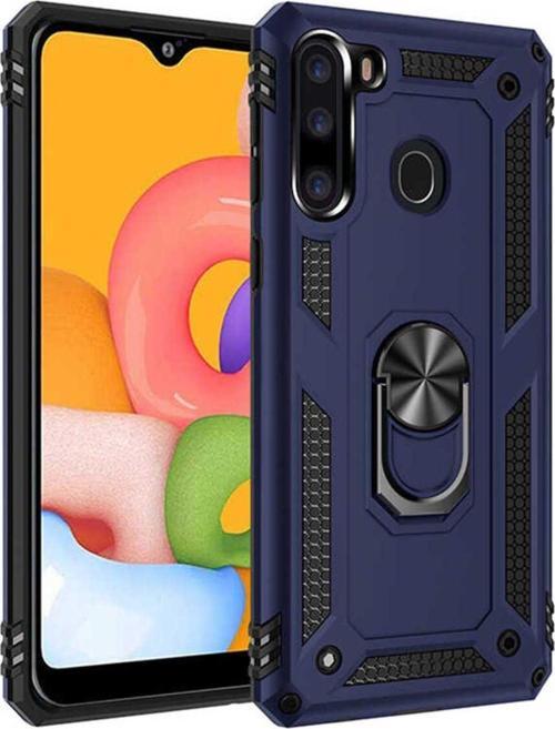 Samsung Galaxy A21 Kılıf Vega Yüzüklü Standlı Tank Zırh Kapak + Ekran Koruma
