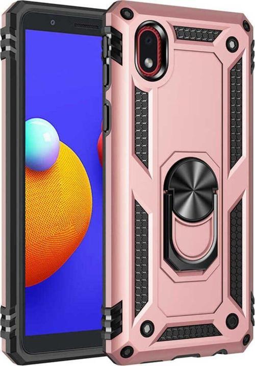 Samsung Galaxy A01 Core Kılıf Vega Yüzüklü Standlı Tank Zırh Kapak + Ekran Koruma