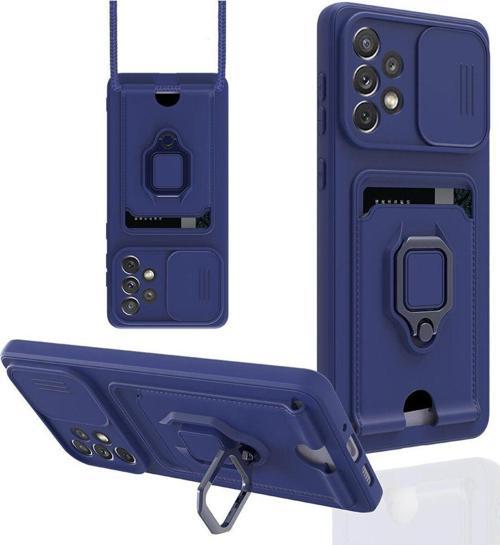 Anka Cep Samsung Galaxy A73 5G Kılıf Zuma Kartvizitli Yüzüklü Boyun Askılı Silikon Kapak + Ekran Koruma