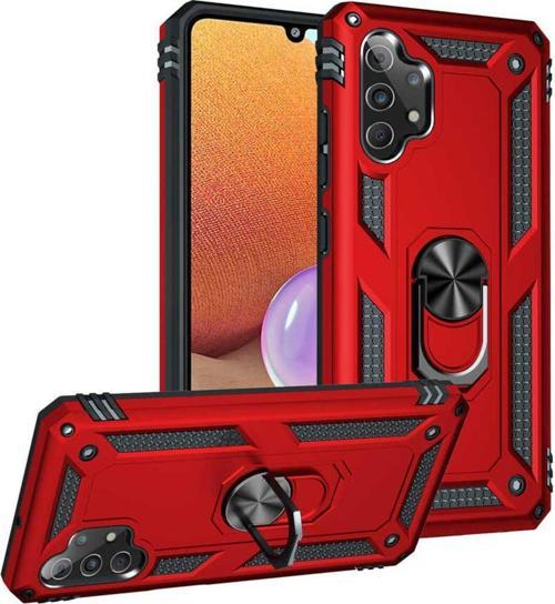 Samsung Galaxy A32 4G Kılıf Vega Yüzüklü Standlı Tank Zırh Kapak + Ekran Koruma