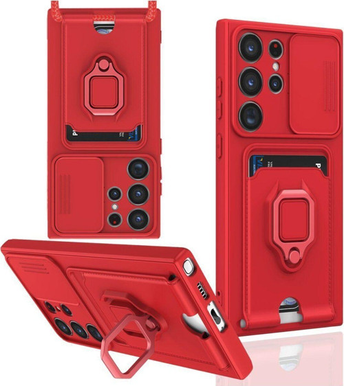 Anka Cep Samsung Galaxy S23 Ultra Kılıf Zuma Kartvizitli Yüzüklü Boyun Askılı Silikon Kapak + Ekran Koruma