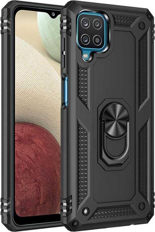Samsung Galaxy A12 Kılıf Vega Yüzüklü Standlı Tank Zırh Kapak + Ekran Koruma