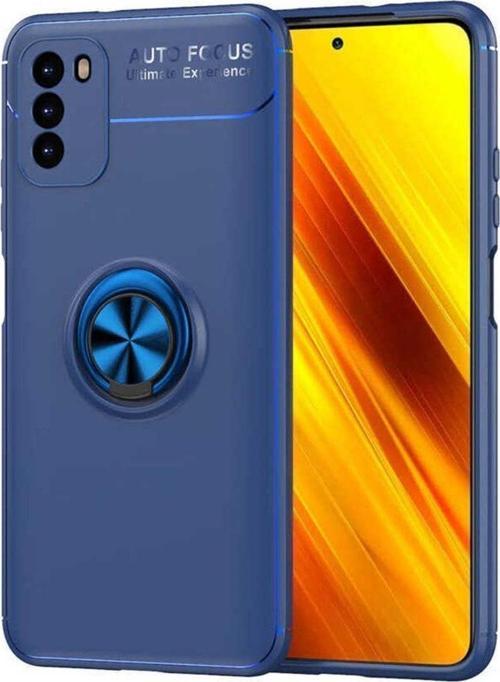 Xiaomi Poco M3 Kılıf Ravel Yüzüklü Standlı Silikon Kapak + Kablo Koruma + Ekran Koruma