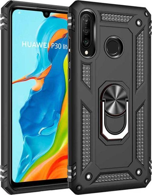 Huawei P30 Lite Kılıf Vega Yüzüklü Standlı Tank Zırh Kapak + Ekran Koruma