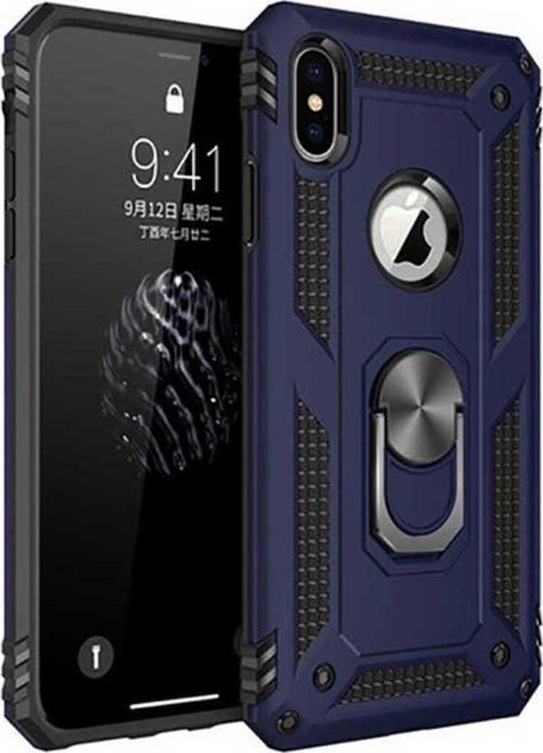 Apple İphone X Kılıf Vega Yüzüklü Standlı Tank Zırh Kapak + Ekran Koruma