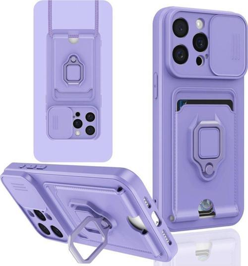 Anka Cep Apple İphone 15 Pro Kılıf Zuma Kartvizitli Yüzüklü Boyun Askılı Silikon Kapak + Ekran Koruma