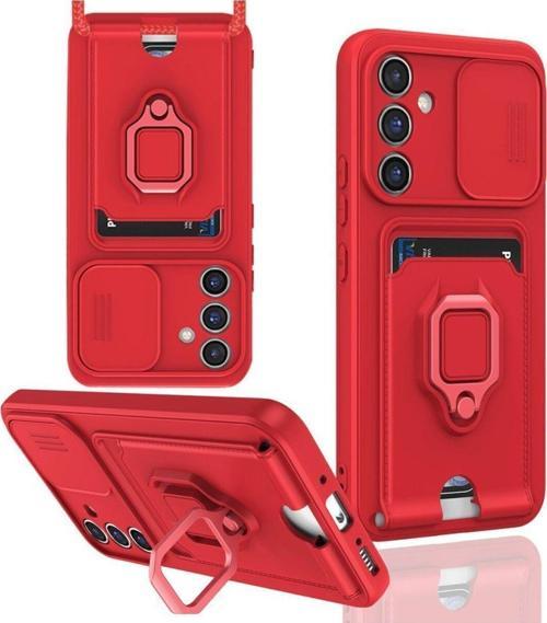 Anka Cep Samsung Galaxy S23 Fe Kılıf Zuma Kartvizitli Yüzüklü Boyun Askılı Silikon Kapak + Ekran Koruma