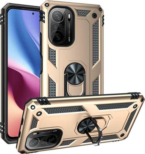 Xiaomi Redmi K40 Kılıf Vega Yüzüklü Standlı Tank Zırh Kapak + Ekran Koruma