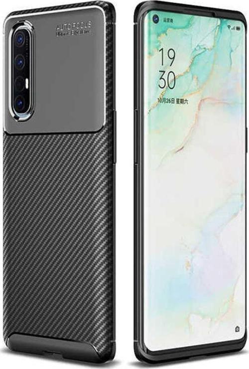 Oppo Reno 3 Pro 5G Kılıf Karbon Görünümlü Silikon + Kablo Koruma + Ekran Koruma