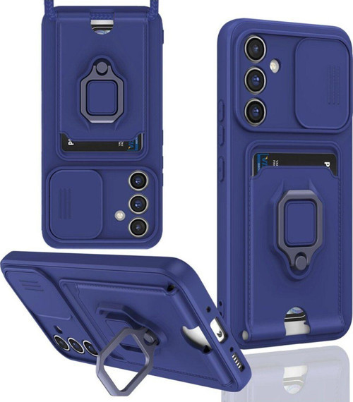 Anka Cep Samsung Galaxy A15 4G Kılıf Zuma Kartvizitli Yüzüklü Boyun Askılı Silikon Kapak + Ekran Koruma