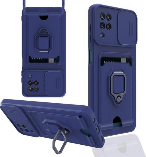 Anka Cep Samsung Galaxy A12 Kılıf Zuma Kartvizitli Yüzüklü Boyun Askılı Silikon Kapak + Ekran Koruma