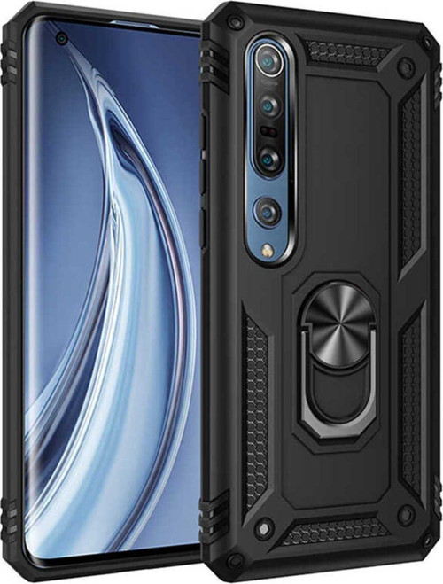 Xiaomi Mi Note 10 Lite Kılıf Vega Yüzüklü Standlı Tank Zırh Kapak + Ekran Koruma