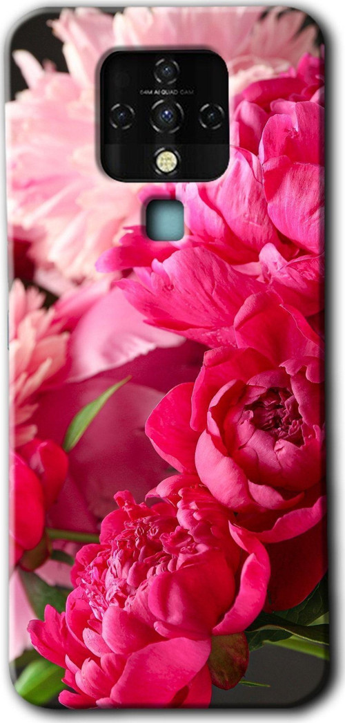 Tecno Camon 16 Uyumlu Kılıf Hd Desen Baskılı Arka Kapak - Kırmızı Beyaz Gül