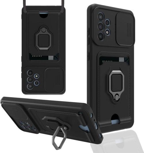 Anka Cep Samsung Galaxy A72 Kılıf Zuma Kartvizitli Yüzüklü Boyun Askılı Silikon Kapak + Ekran Koruma