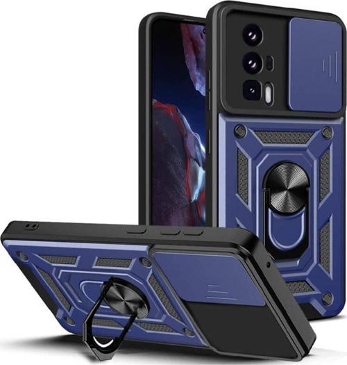 Anka Cep Xiaomi Poco F5 Pro Kılıf Magnetik Standlı Kamera Korumalı Sürgülü Vega Kapak + Ekran Koruma
